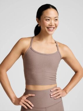 Beyond Yoga Spacedye Slim Racerback Cropped Tank Size Small, Rosey Taupe Heather